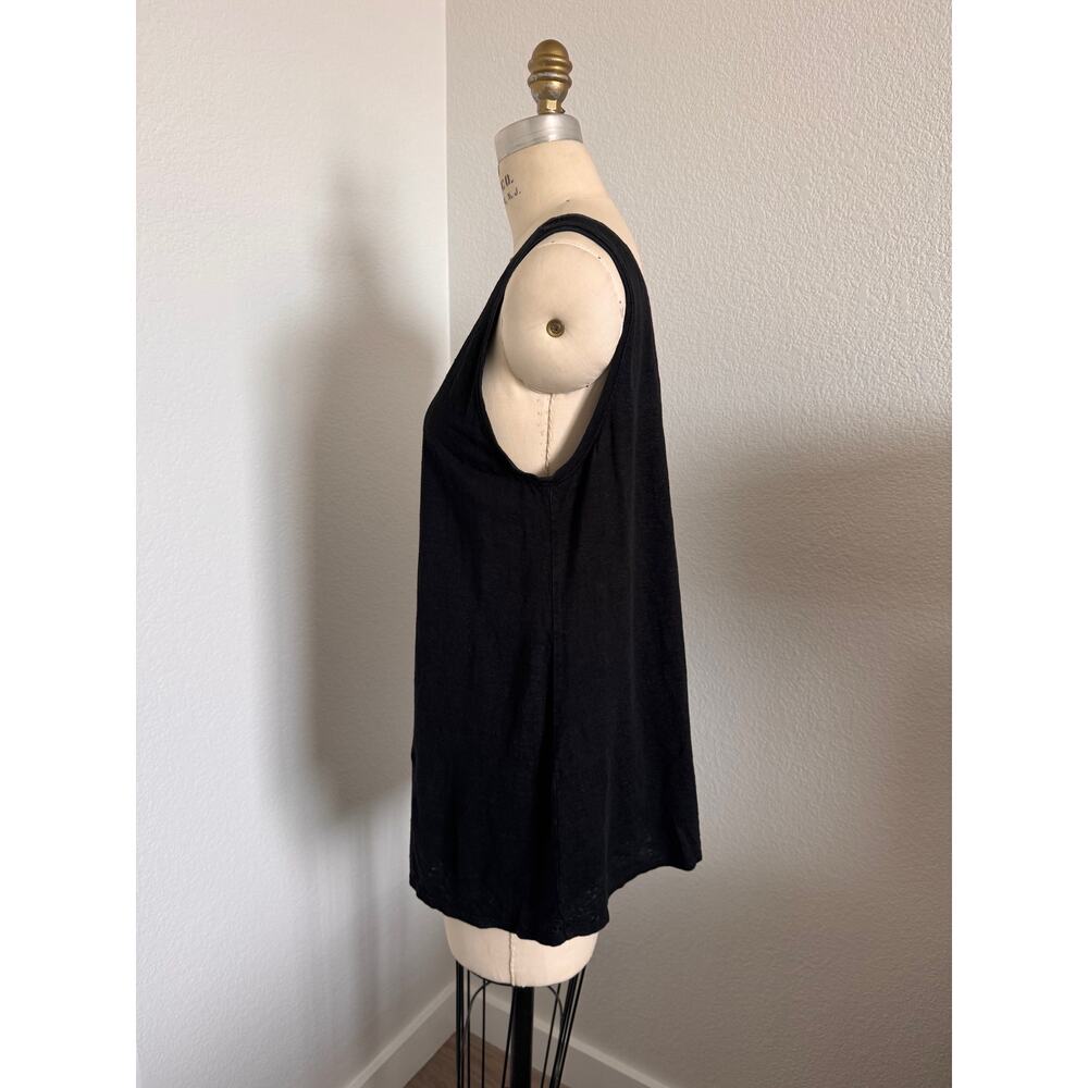 Eileen Fisher Black Organic Linen Tank Medium Minimalist Scoop Neck Layer - Picture 4 of 7
